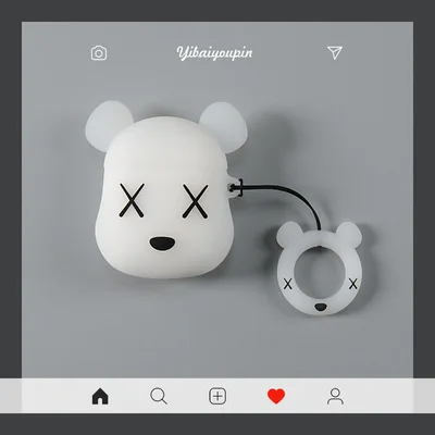 Модный брендовый чехол для наушников с медведем для Airpods 1 чехол защитные наушники для Airpods 2 Чехол s сумка для Airpods кольцевой ремень - Цвет: White
