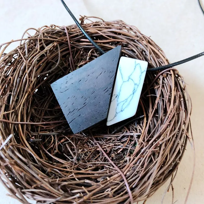 Новое модное геометрическое деревянное ожерелье с подвеской из натурального