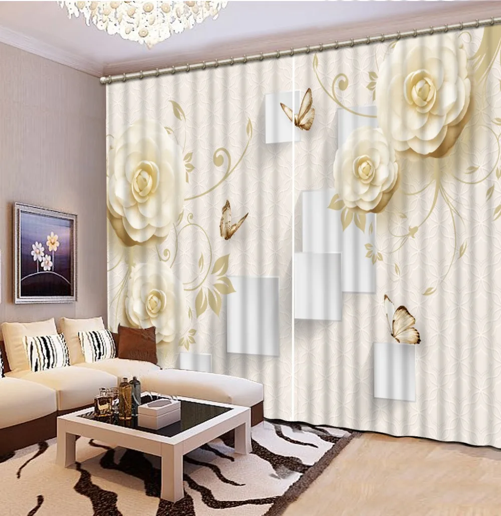 Beige Curtains For Living room Blackout 3D Curtain Fabric Beautiful rose art design | Дом и сад
