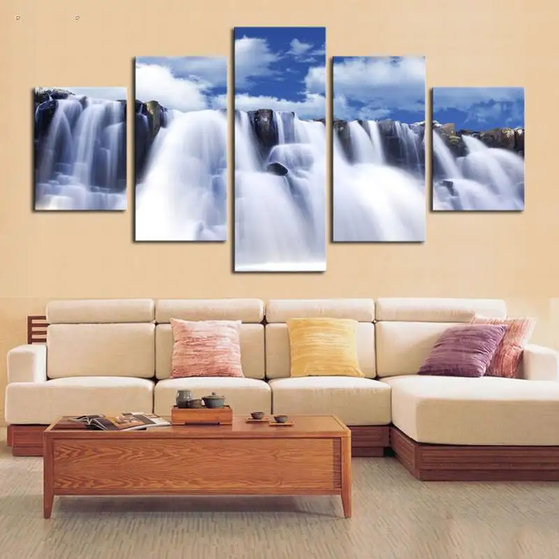 5 панелей Hd Печать водопад настенная живопись холст печать декор комнаты плакат