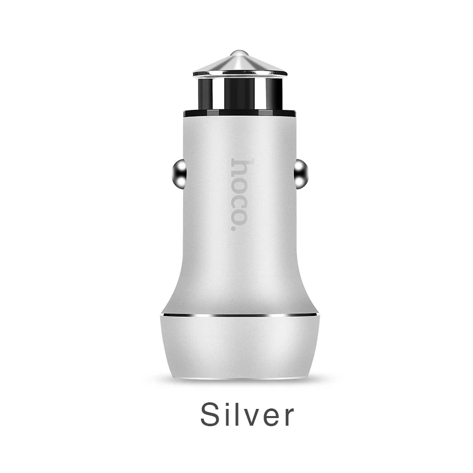 HOCO Автомобильное Зарядное Устройство 2 USB порт для iPhone iPad Samsung Xiaomi Зарядка для Мобильного Телефона в Авто Зарядное в Машину 2.4А Универсальная Зарядка Два ЮСБ Переходник usb в Автомобиль в Прикурку - Тип штекера: silver