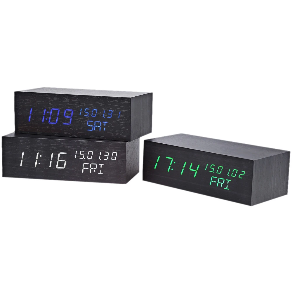 Деревянный светодиодный Будильник с управлением звуком в старинном стиле