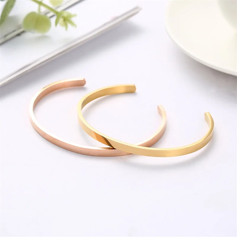 

V.YA Simple Engraved Bracelet For Men & Women Fashion Customized Bangle Rose Gold/ Silver Color Stainless Steel Bracelets