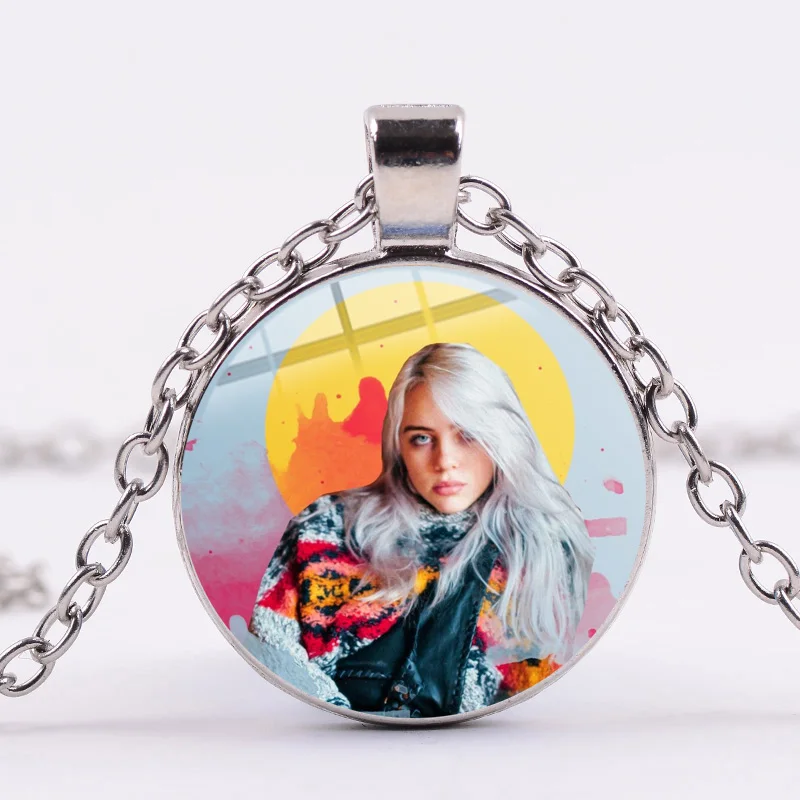 Style 4 SONGDA Hot Billie Eilish, ожерелье для фанатов, модная певица, Harajuku, принт, стеклянный кабошон ручной работы, ожерелье с подвеской, металлическая цепочка в стиле панк - Окраска металла: Style 4