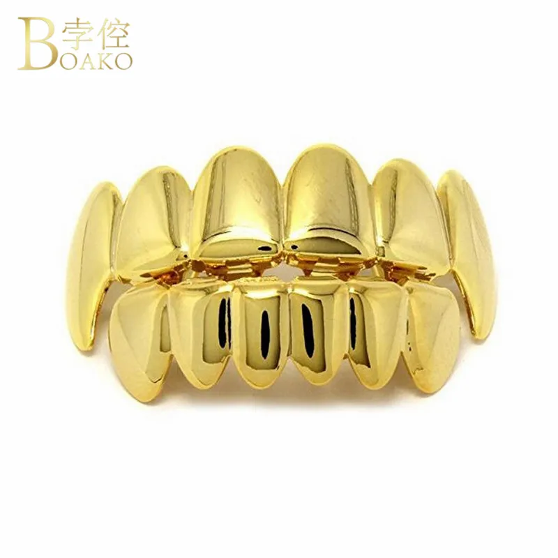 BOAKO хип-хоп золотые зубы Grillz набор топ и низ грили зубной рот в стиле Панк шапки