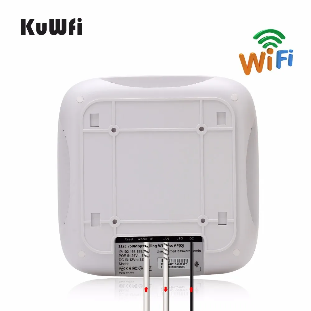 KuWFi 750 Мбит/с потолочный AP маршрутизатор двухдиапазонный 802.11ac Крытый