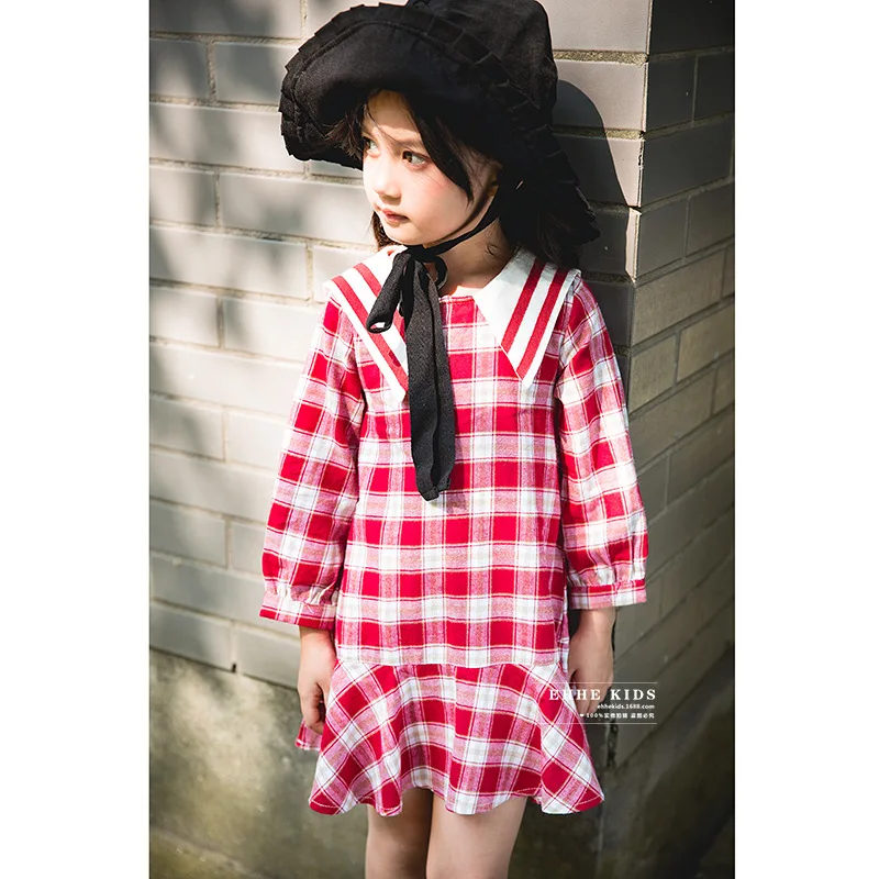 Kids 2018 autumn small fresh College Wind female baby girls dress doll collar long-sleeved plaid | Детская одежда и обувь