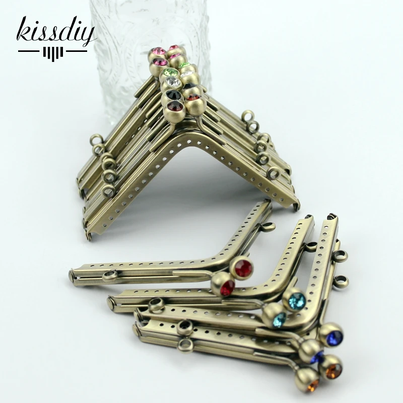 KISSDIY 10 шт микс 11 см винтажный античный бронзовый своими руками треугольный металлический кошелек рамка Монета Сумка кристалл горный хрусталь kissзастежка клатч кошелек