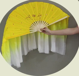 Yellow White Новая шелковая вуаль для танца живота, 66 см, 2 стороны, 1 пара, шелк, складная, ручная работа, для фанатов, для выступлений на сцене, реквизит для фанатов - Цвет: Yellow White