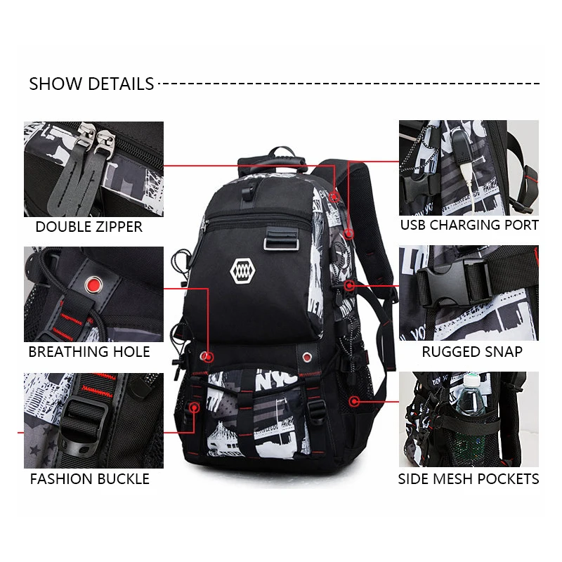 JKBW USB Charging 15.6'' Laptop Backpack Traveling Large Capacity Versatile Utility for Men | Багаж и сумки