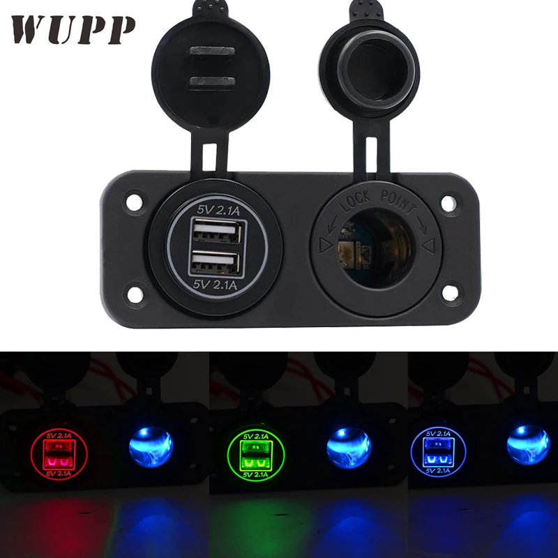WUPP синий/зеленый/красный 5 в 2.1A USB Автомобильное зарядное устройство адаптер с 12 В