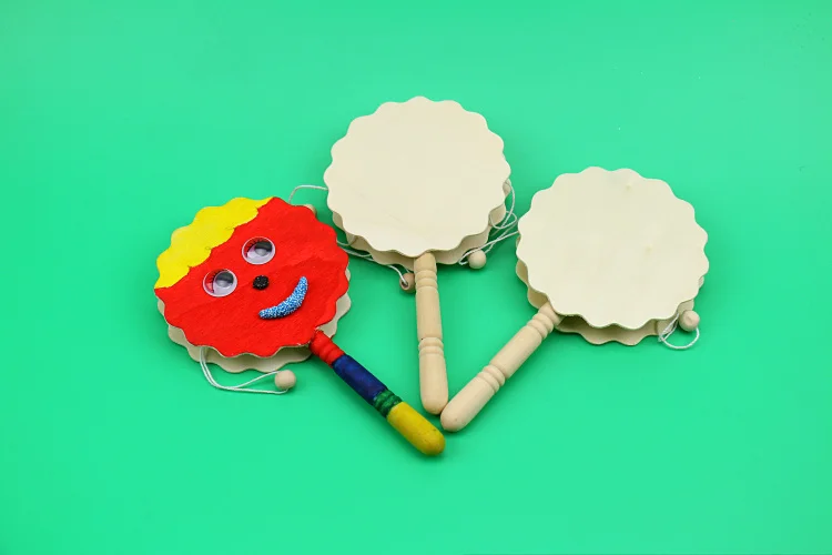 6 шт./лот. Необработанный деревянный барабан с рисунком детская погремушка сделай