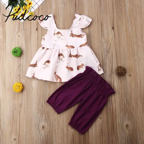 Платье с кроликом для новорожденных девочек комплект летней одежды из топа и