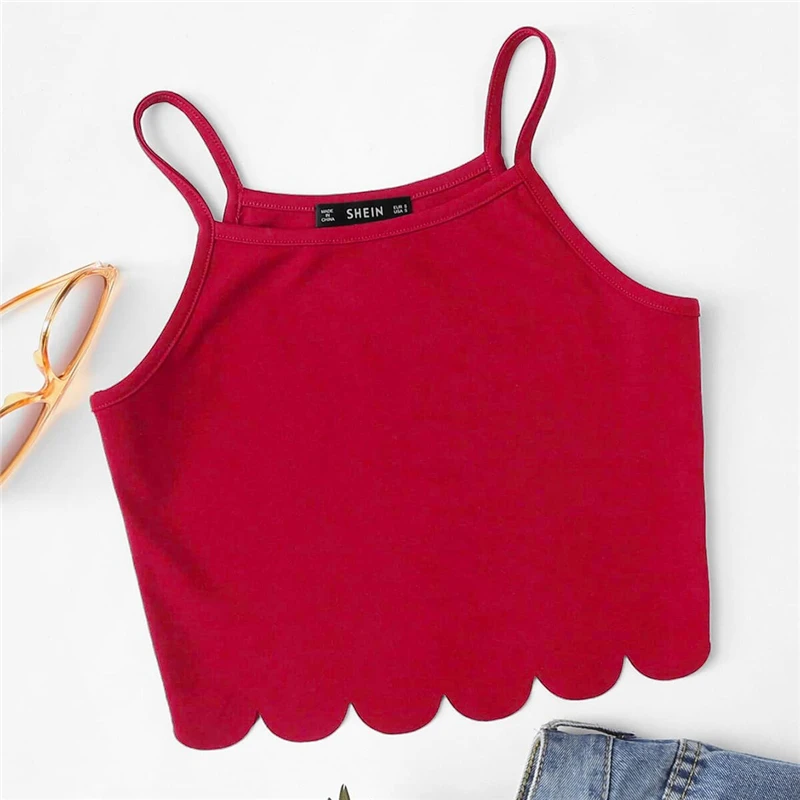 SHEIN летний красный топ на бретельках, жилет, Женский Повседневный жилет на бретельках, тонкий топ на бретельках
