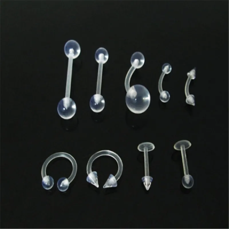 

2pcs/lots Acrylic Transparent Navel Ring Eyebrow Nail Tongue Barbell Nose Ring Body Piercing For Women Men Body Jewelry Piercing