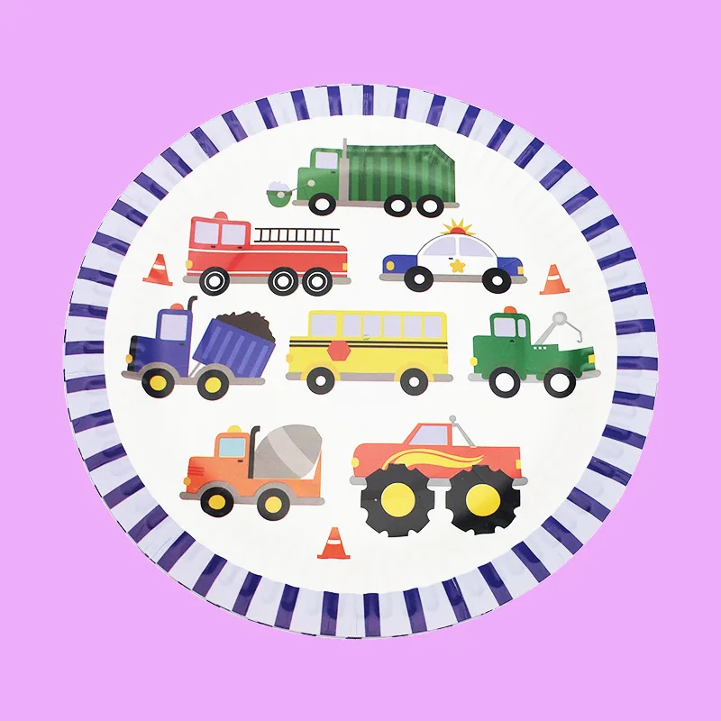 10 шт./лот милые бумажные тарелки для строительных автомобилей Мультяшные