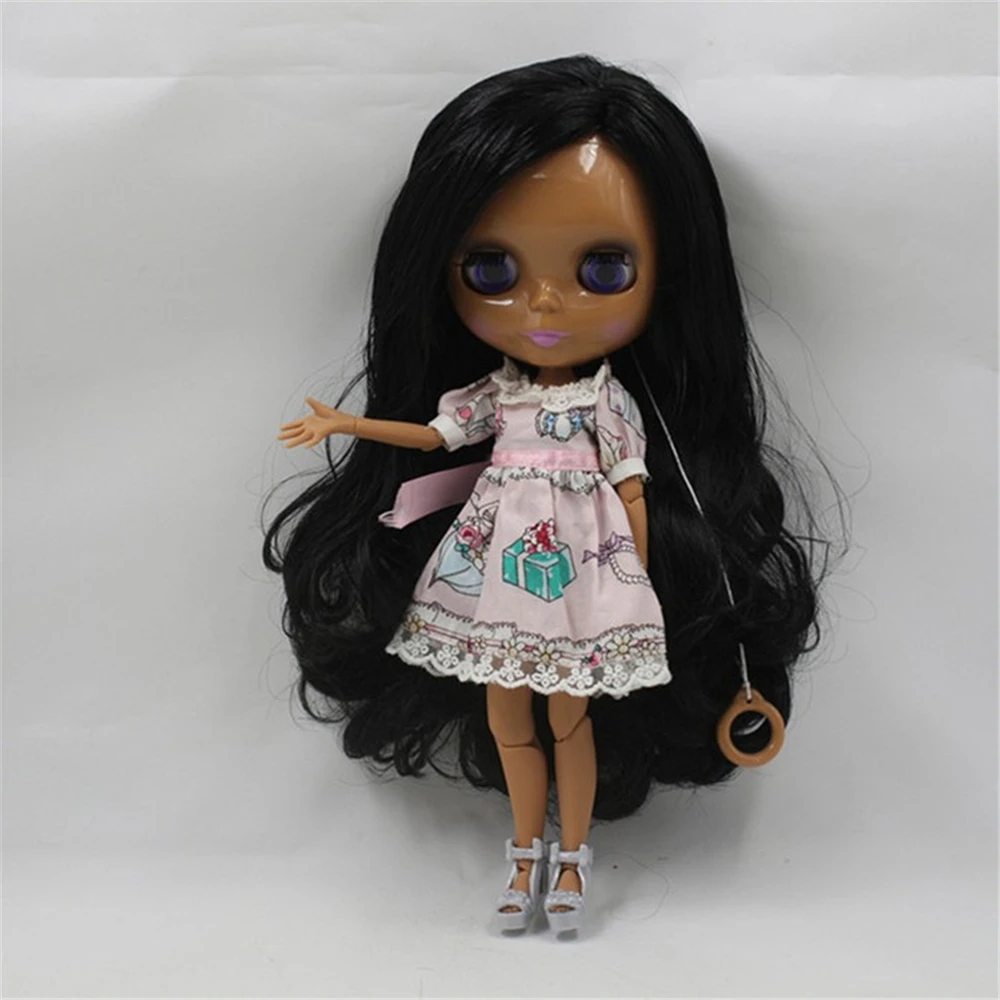 Кукла Blyth Обнаженная с длинными вьющимися черными волосами и Боковым Разрезом