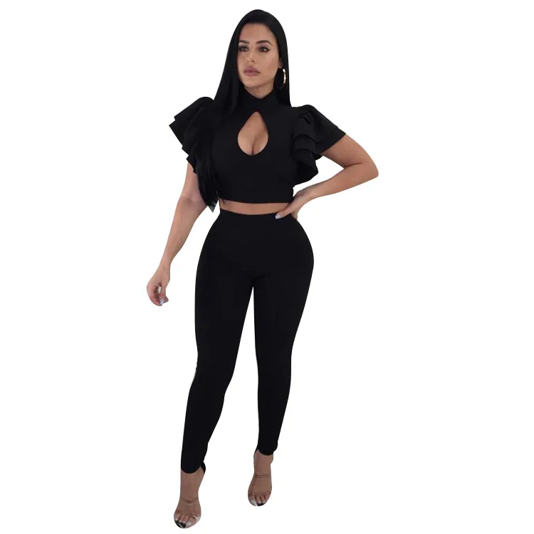 2018 spring and autumn hot sale of new European American sexy short sleeved lotus leaf model suit | Тематическая одежда и