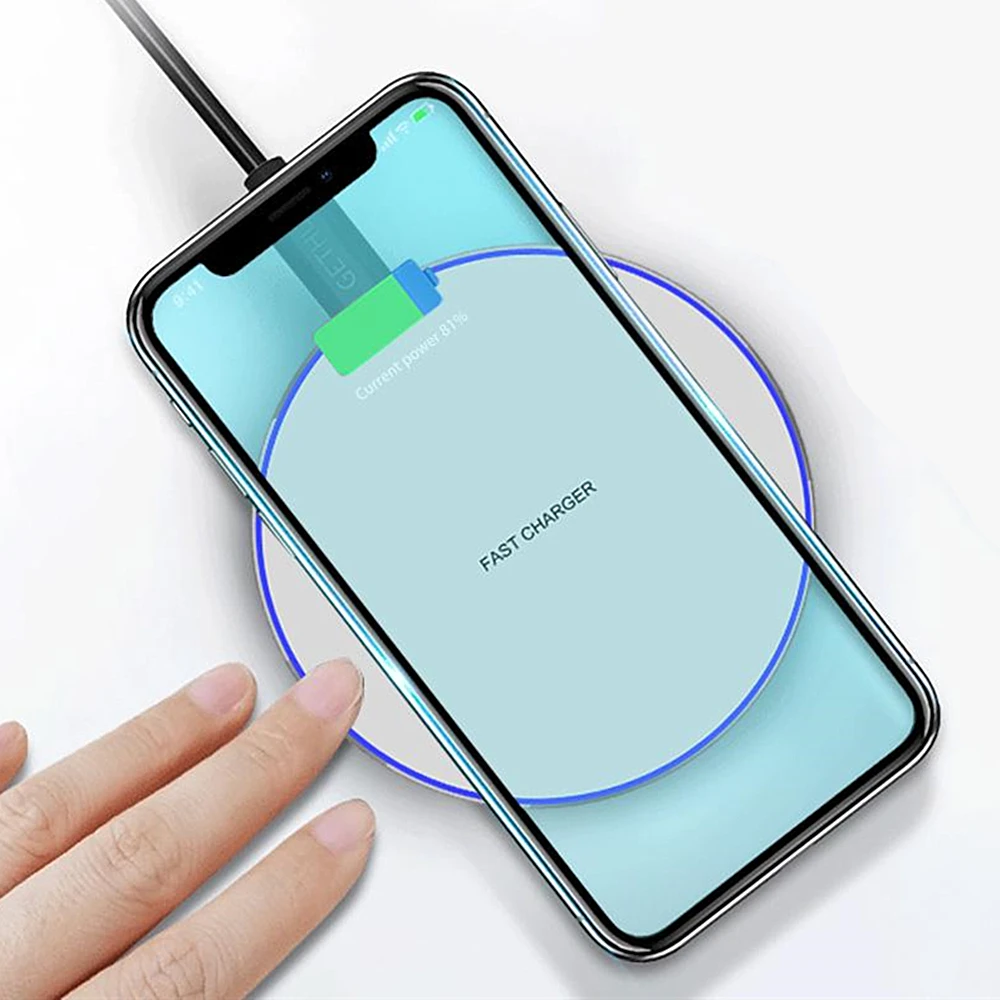 Ультратонкое Беспроводное зарядное устройство QI для iPhone 8 Plus X S XS MAX XR Samsung S10 S10E + S9