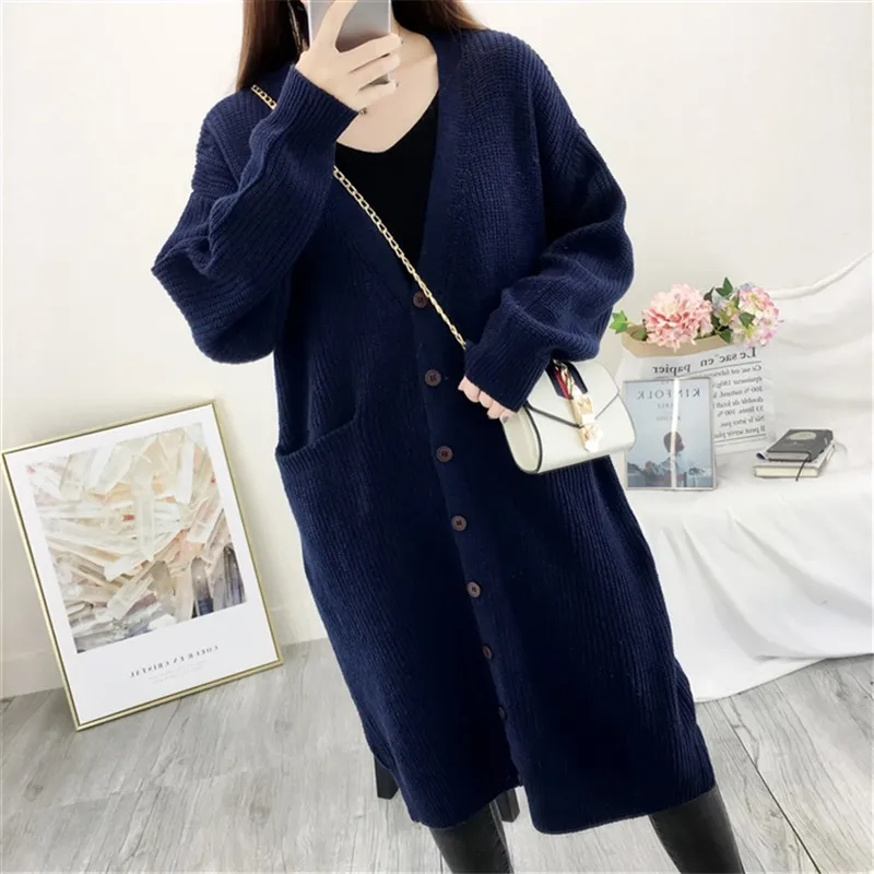 QIHUANG New Long Cardigan Women Sweater 2018 Autumn Winter Warm Knit Casual Single Breasted Loose Oversized Coat |