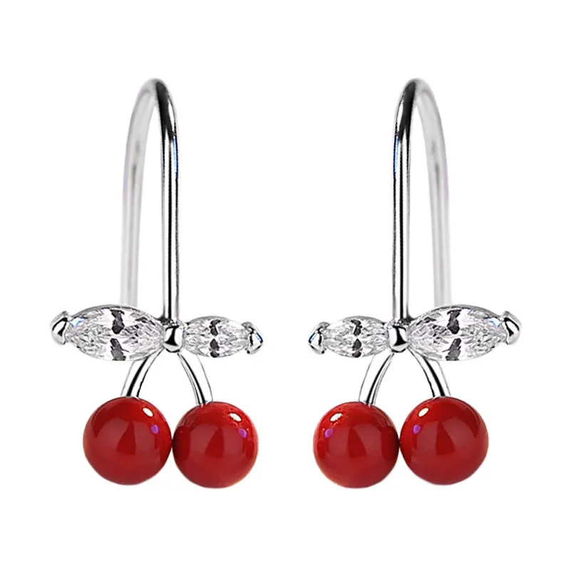 Red Begua Ringen 925 пробы серебряные летние серьги-Вишенки для женщин милые корейские серьги для девочек индивидуальный подарок - Цвет камня: Red