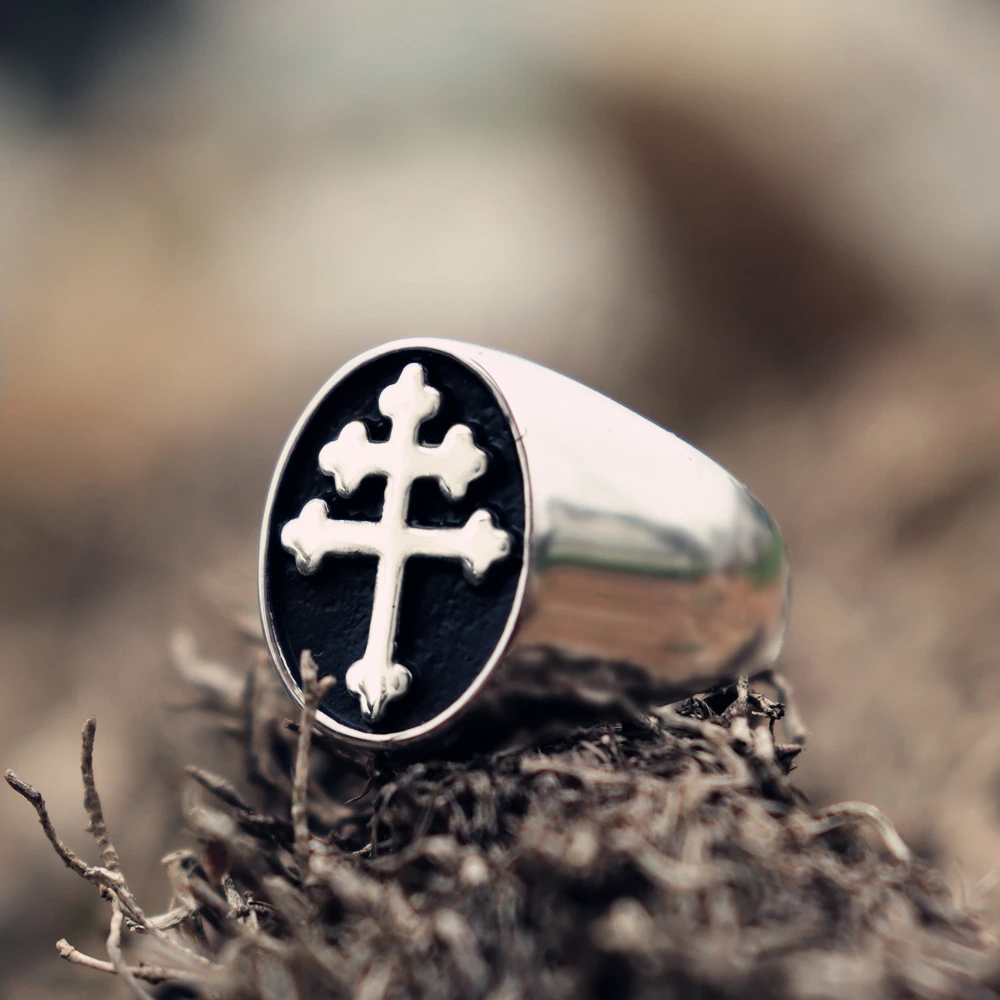 EYHIMD Classic Cross of Lorraine Signet Rings Mens Stainless Steel Biker Ring Fashion Jewelry | Украшения и аксессуары