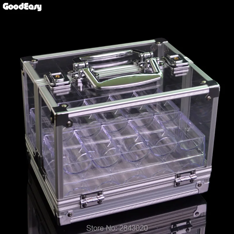High Quality 600PCS Portable Poker Chips Suitcase Large Cases With Password Acrylic Transparent Double Open Coin Boxes