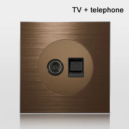 TV telephone 86 Тип 1 2 3 4 банда 1 2way кофейная панель из алюминиевого сплава розетка пять отверстий Европейская промышленность переключатель Франция Германия Великобритания розетка - Цвет: TV telephone