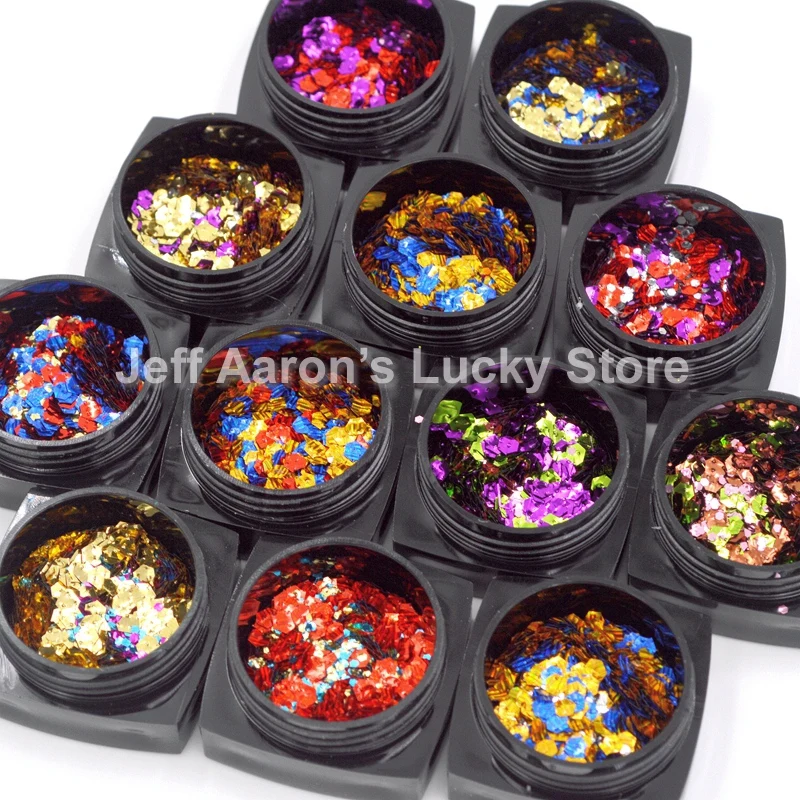 Разноцветные шестигранные блестящие наклейки для ногтей с блестками дизайна