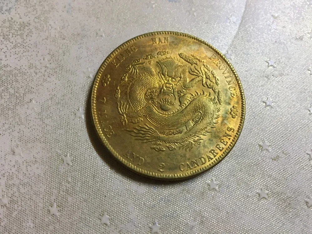 1901 Китай-Империя Цзяннань(Kiangnan)-доллар 7 булавок 2 Candareens-Guangxu(Jiangnan) 24 K Позолоченные Имитация монеты