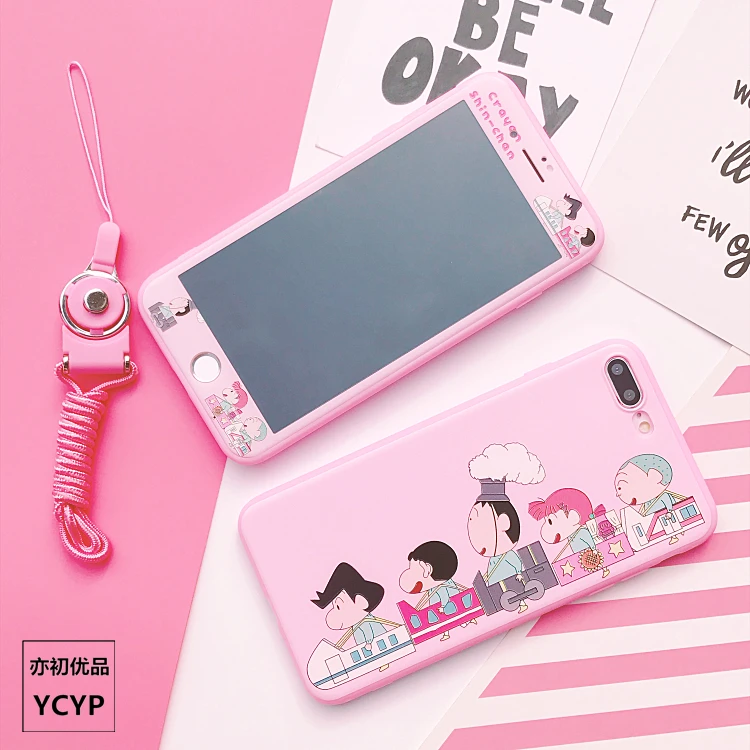 For iphone XS Crayon Shin Chan Case +Tempered Glass Screen film Pink Sailor Moon case for X 6 6S plus 7 7plus 8 8plus |