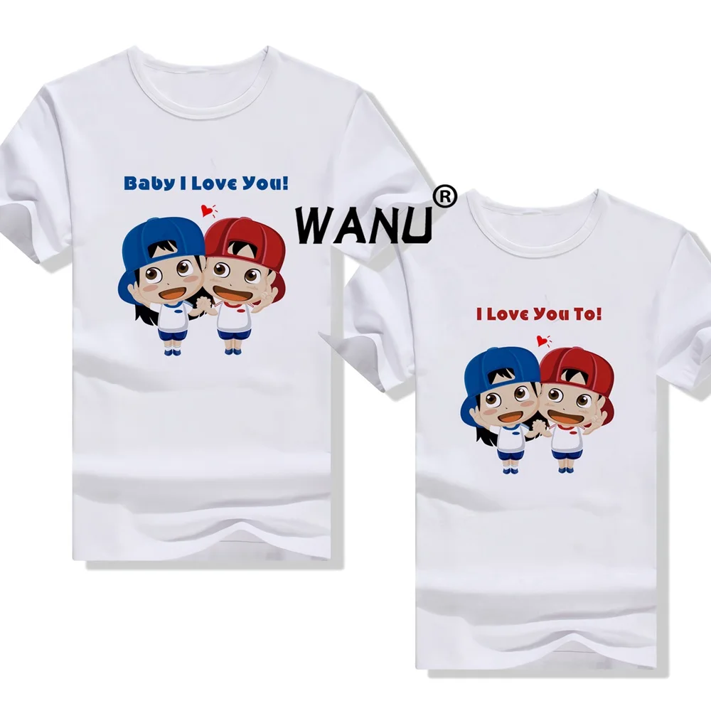 Коллекция 2019 года женская и Мужская парная футболка с принтом Baby L Love You Too для