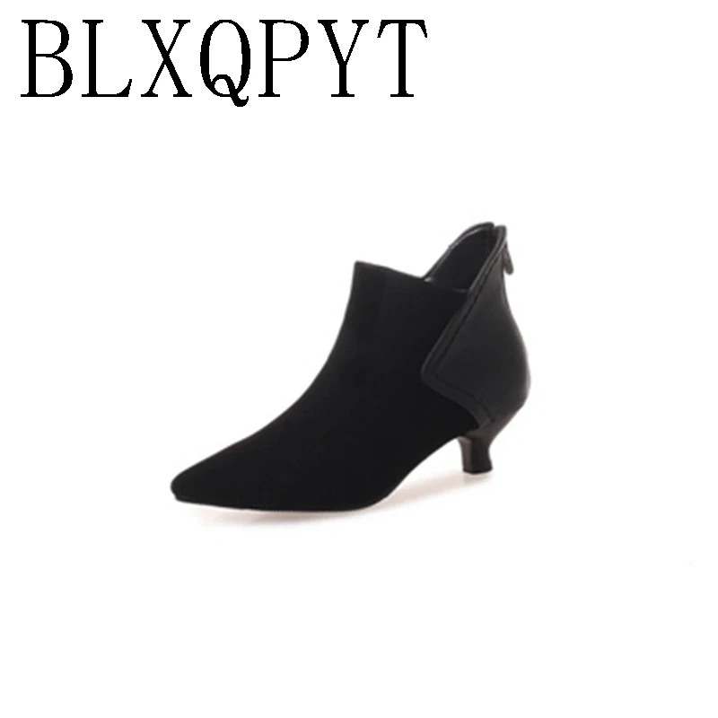 BLXQPYT/Новинка Модные женские ботильоны на низком каблуке сезон осень-зима Ботинки
