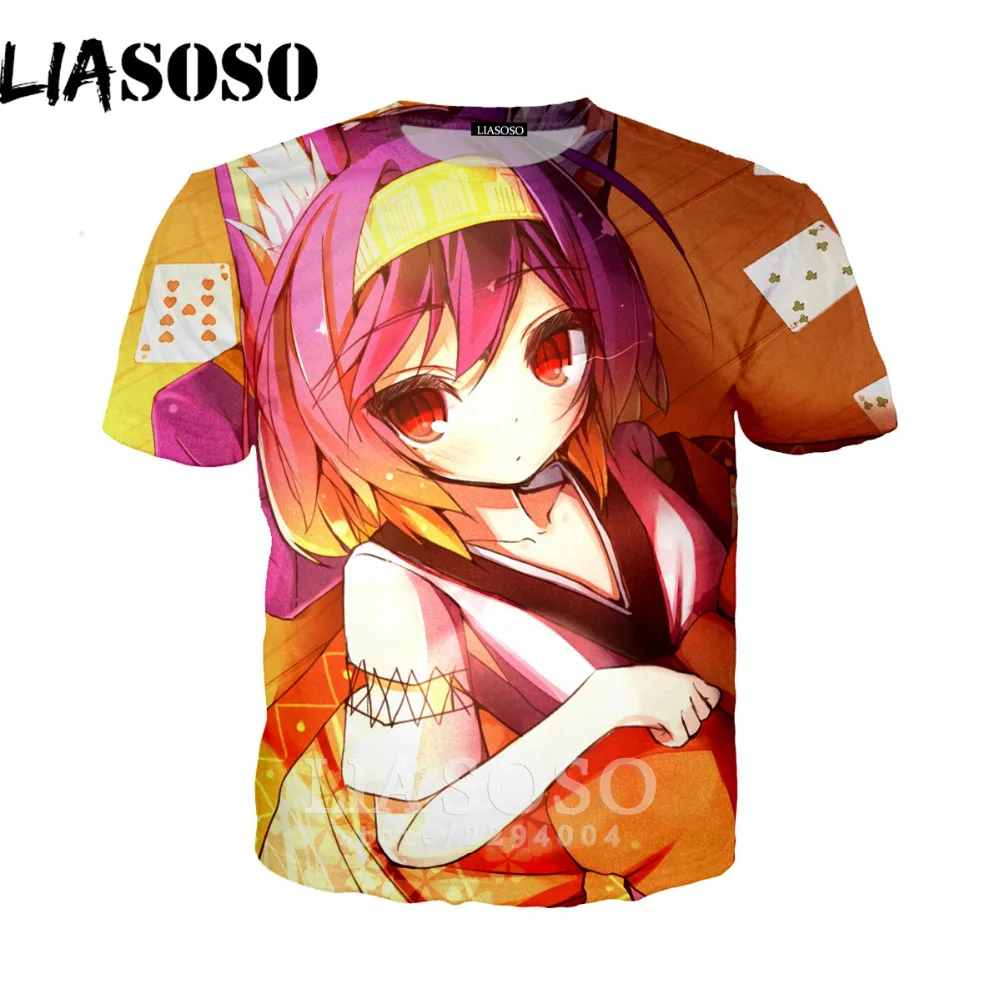 LIASOSO Новое поступление Аниме косплей футболка без игры нет жизни 3D принт короткий