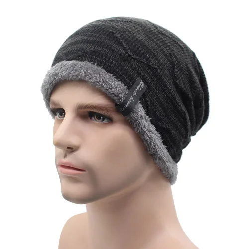 Вязанные шапочки Skullies Beanies мужские зимние головные уборы для мужчин и женщин модные шапки s Теплые Мешковатые мягкие брендовые кепки простая вязаная шапочка мужская шапка s - Цвет: black