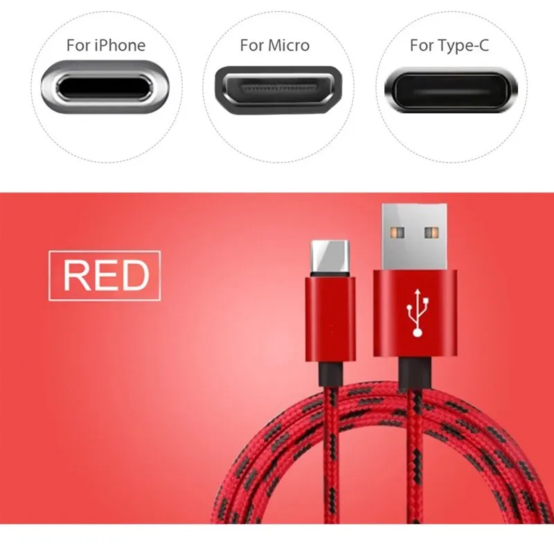 Оплетка USB кабель для передачи данных для iPhone X 8 7 6s Plus Micro Тип usb C быстрая зарядная зарядка кабель для samsung A70 A50 A30 Xiaomi huawei - Цвет: Red