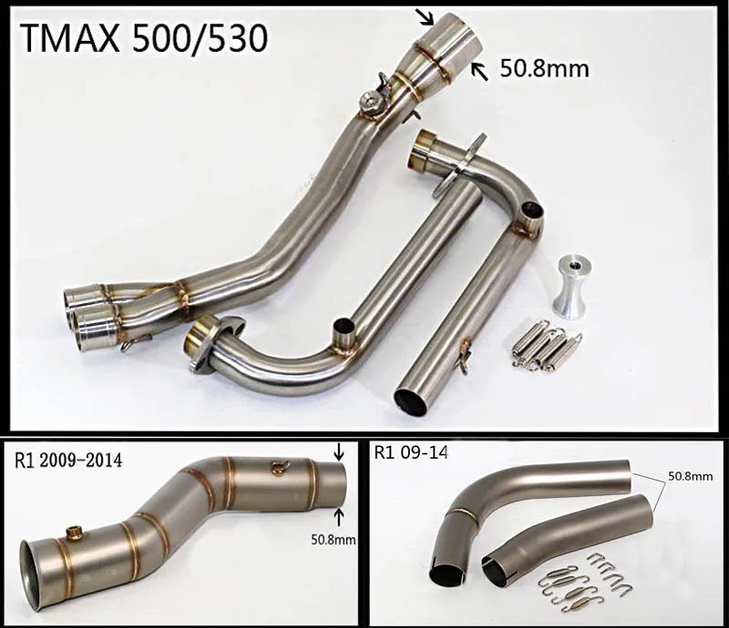 

Выхлопной глушитель для мотоцикла Yamaha TMAX 500 530 YZFR1 2009-2014 YZF R1 TMAX500 TMAX530 Средний Соединительный труба из нержавеющей стали