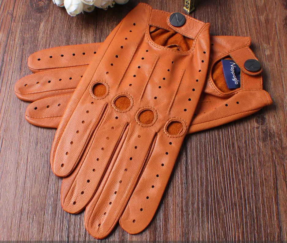 

Full Finger Men Leather Gloves New 100% Genuine Leather Top Quality Luxury Driving Button Sheepskin Gloves Men S M L XL