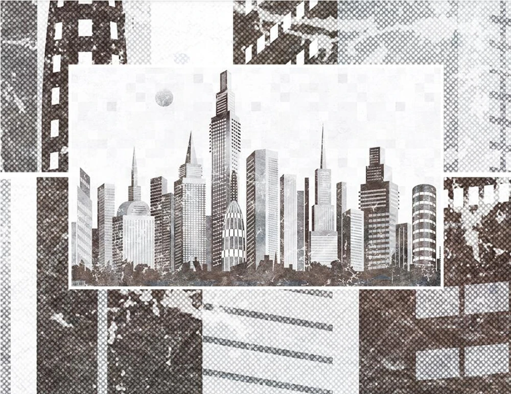 3D обои в минималистичном стиле с абстрактным городским зданием для гостиной