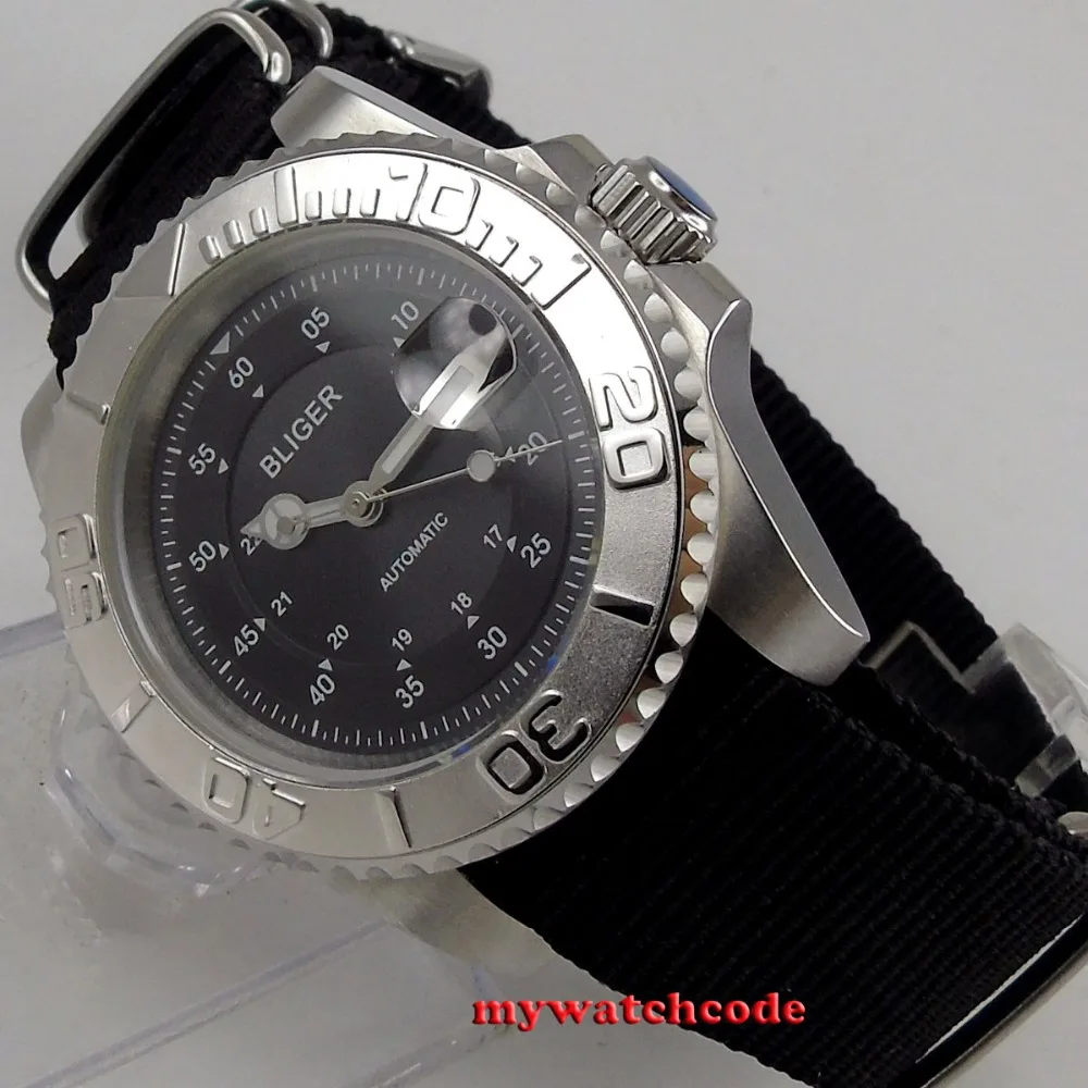 40 мм bliger черный циферблат серебряный Безель сапфировое стекло автоматическое