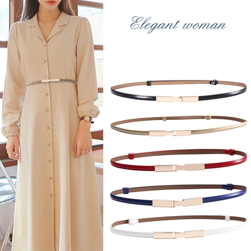 

2019 Cowhide Skinny Women Belt Slim Dress Waistband with Golden Buckle Designer Fashion Real Leather Belt Suit for 55~92cm