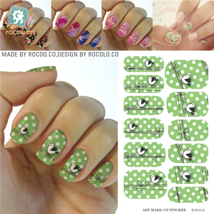Переводная вода зеленый фон белые точки мультфильм птица дизайн ногтей наклейки