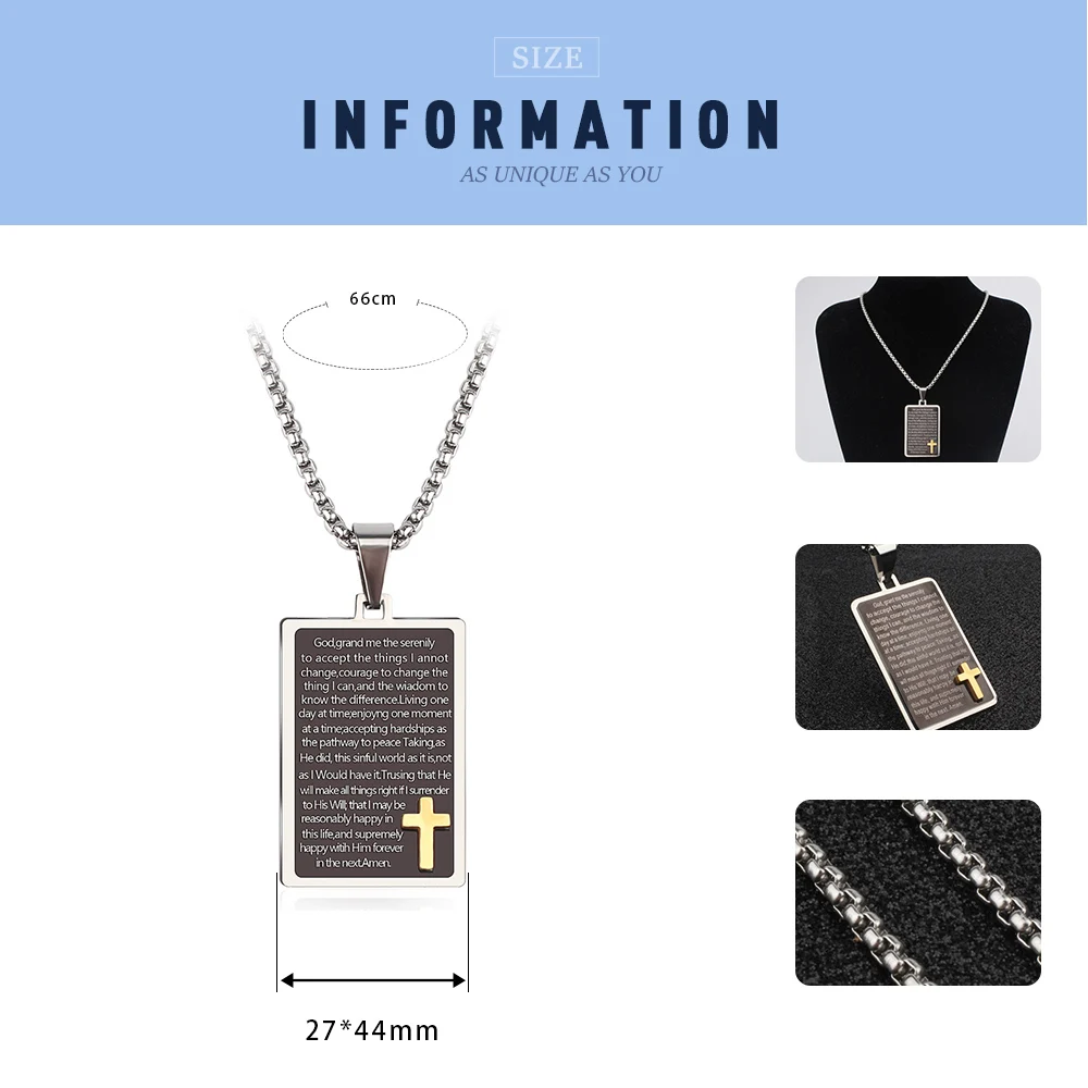 FINE4U N229 Stainless Steel Carving Dog Tag Pendant Necklace Men Box Chains Bible Cross Prayer For Christian Jewelry | Украшения и