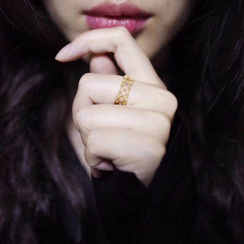 

Aazuo Real 18K Yellow Gold Jewelry Natural Blue Sapphire Real Diamonds Originality Rings gifted for Women Wendding Party Au750