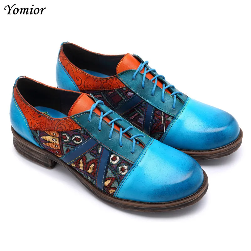 

Vintage New Handmade Genuine Leather Women Shoes Round Toe Lace-Up Formal Dress Loafers Wedges Pumps Work Party Wedding Oxfords