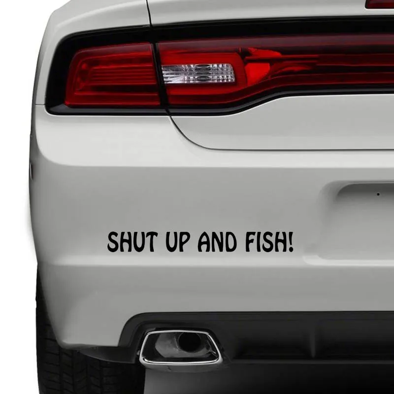 

YJZT 17cm*2cm SHUT UP AND FISH Fun Vinyl Car-styling Car Window Sticker Decals Black Silver C11-0216