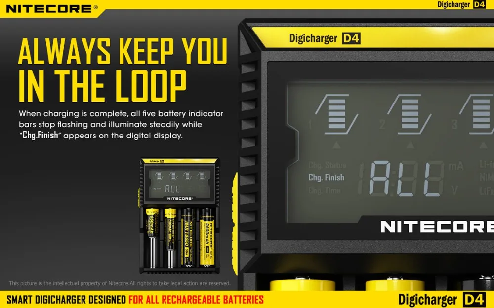 Nitecore D4 D2 I4 I2 Digi зарядное устройство lcd интеллектуальная схема глобальная страховка Li-Ion 18650 14500 16340 26650 зарядное устройство