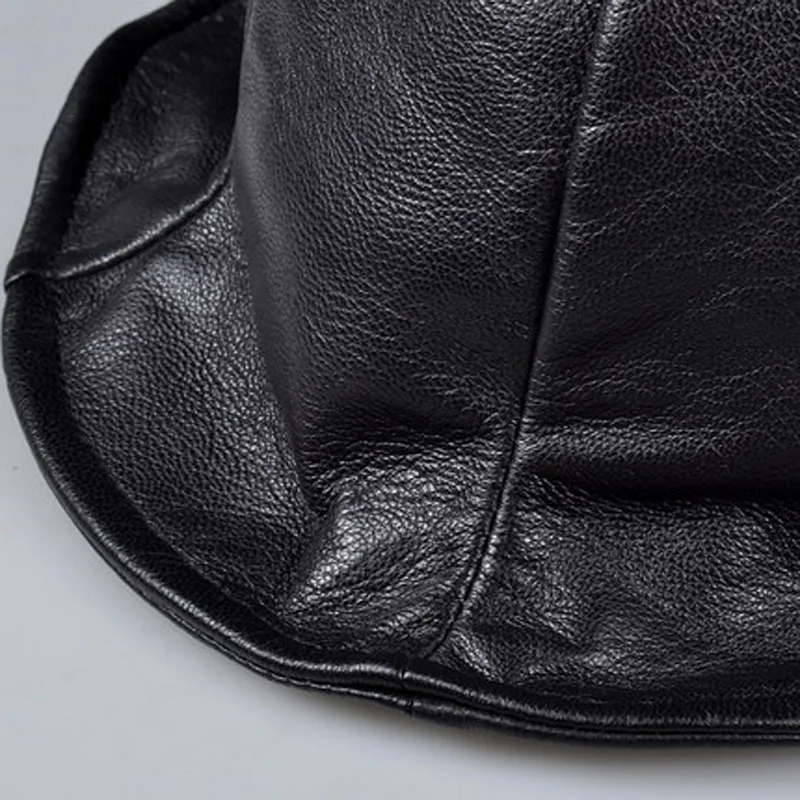 NEW Exclusive Unisex Vintage Black Genuine Leather Pot Wizard Hat Wome/Men Casual Street Big Brim All Saints' Day Beanies Caps