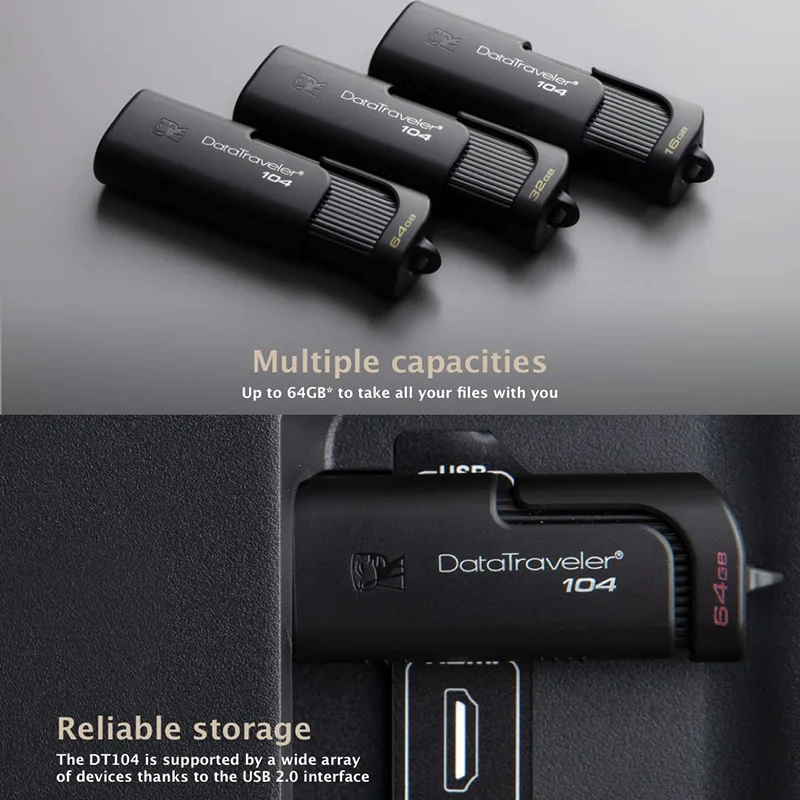 Новый USB флеш накопитель Kingston DT104 16 ГБ 32 64 флешка 2 0 для бизнеса и офиса
