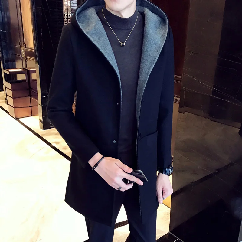 Тренч Новое поступление Англия Стиль Slim Fit Высокое Качество Ветровка Осень Популярные Для мужчин Тренч - Цвет: Черный